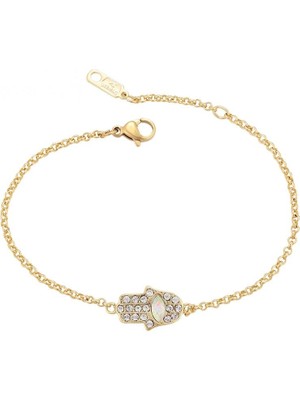 SERENES Zirkon Taşlı Hamsa Eli Motifli 14 Ayar Altın Kaplama Kadın Bileklik