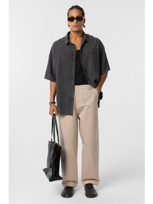 Vamos Yıkamalı Gabardin Baggy Pantolon Bej