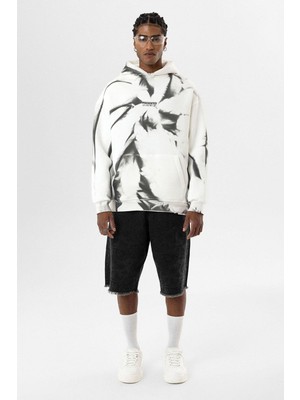Vamos Renk Detaylı Kapüşonlu Oversize Sweatshirt Ekru