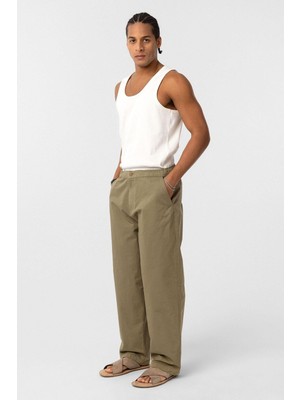 Vamos Yıkamalı Gabardin Baggy Pantolon Haki