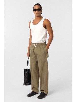 Vamos Bağcıklı Baggy Gabardin Pantolon Haki
