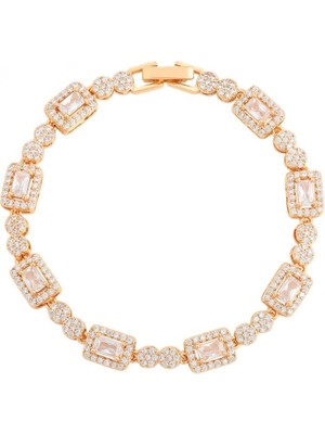 SERENES Dikdörtgen Zirkon Taşlı Ihtişamlı 18 Ayar Altın Kaplama Kadın Bileklik