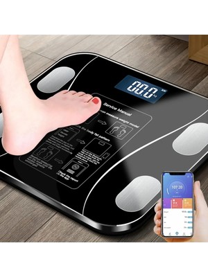 Go İthalat Yağ Ölçer Fonksiyonlu Dijital Baskül Elektronik Tartı Akıllı Bluetooth LCD Dijital Ekran Ev Vücut (4832)