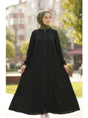 Aerobin Kumaş Kolu Lastikli Fermuarlı Mevlana Ferace 4140-03 Siyah