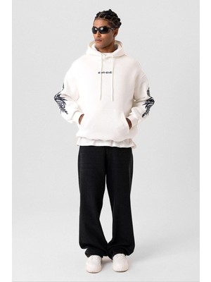 Vamos Desenli Oversize Sweatshirt Ekru