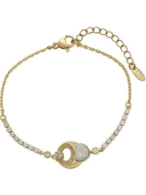 SERENES Zirkon Taşlı Roma Rakamlı Opal Efektli 14 Ayar Altın Kaplama Kadın Bileklik