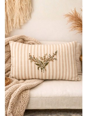 Çiçek Nakış Detaylı Bohem Dikdörtgen Kırlent – Dolgulu, Dekoratif Yastık