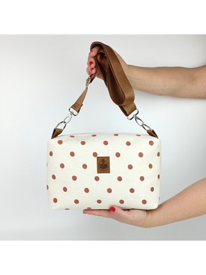 Woodycord El Yapımı Krem Gabardin Puantiyeli Kutu Çanta