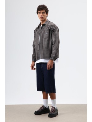 Vamos Oversize Kareli Uzun Kollu Gömlek Kahve