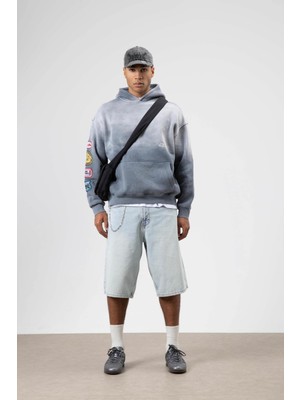 Vamos Oversize Baskılı Kapüşonlu Sweatshirt Gri