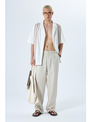 Vamos %100 Keten Baggy Pantolon Taş
