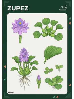 Zupez Mor Çiçek Yeşil Yaprak Botanik Ütüyle Uygulamalı Kumaş Transfer ZPZ056