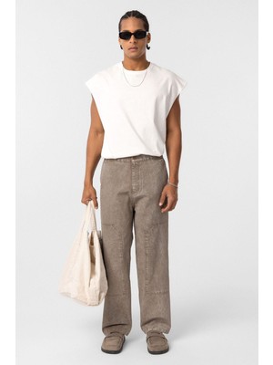 Vamos Yıkamalı Baggy Gabardin Pantolon Vizon