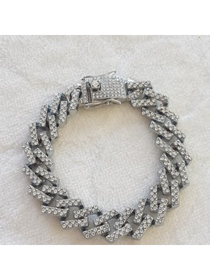 Canka 2 cm Taşlı Cuban Bileklik Unisex