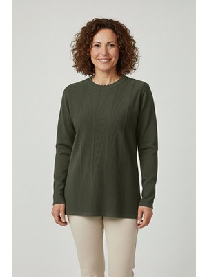 Ravencia Kadın Triko Mevsimlik Soğuk Iplik Bisiklet Yaka Genç Anne Kazak