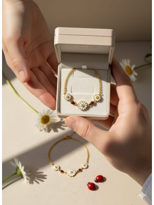 Papatya Silver 925 Ayar Uğur Böcekli Papatya Bileklik.rose.gold.rodaj Papatya