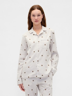 Gap Kadın Beyaz Softest Flannel Pijama Üstü