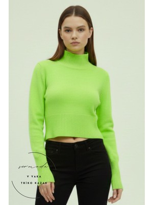 Sermoda Kadın Kazak -  Balıkçı Yaka Triko Boğazlı Kadın Kazak 630 Neon Yeşil