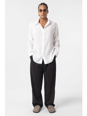 Vamos Baggy Fit Pileli Kumaş Pantolon Siyah