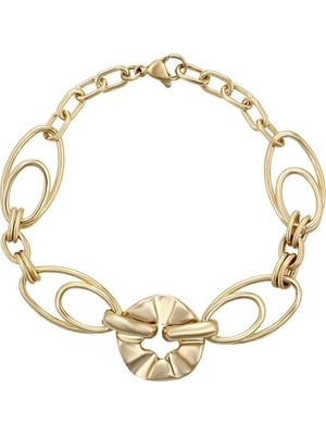 SERENES Modern Oval Halka Detaylı 14 Ayar Altın Kaplama Kadın Bileklik