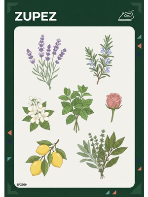 Zupez Botanik Çiçek Bitki Desenli Ütüyle Uygulanabilir Premium Kumaş Transfer