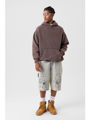 Vamos Premıum Yırtık Detaylı Oversize Sweatshirt Kahve