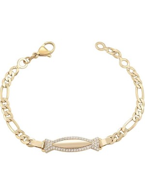 SERENES Zirkon Taşlı Figaro Zincir 14 Ayar Altın Kaplama Kadın Bileklik