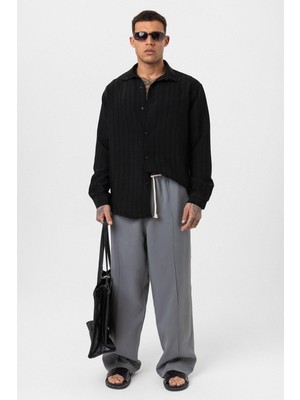 Vamos Kemer Detaylı Baggy Lyocell Pantolon Gri