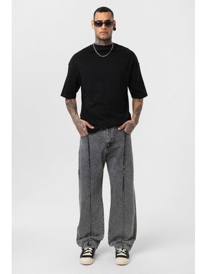 Vamos Dikiş Detaylı Relaxed Fit Jean Gri