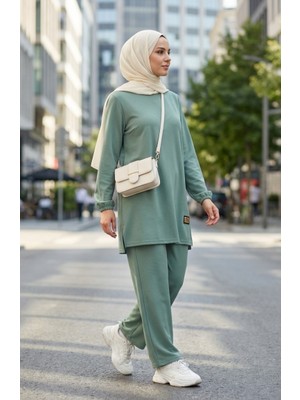 Arma Detaylı Tunik Pantolon Ikili Takım 0231-03 Çağla Yeşili