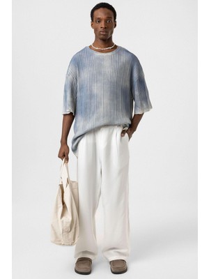 Vamos Yıkamalı Oversize Triko Tişört Indigo