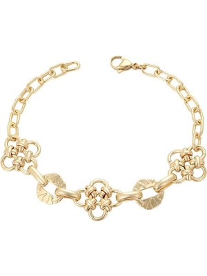 SERENES Düğümlü ve Dokulu Yuvarlak Motifli 14 Ayar Altın Kaplama Kadın Bileklik