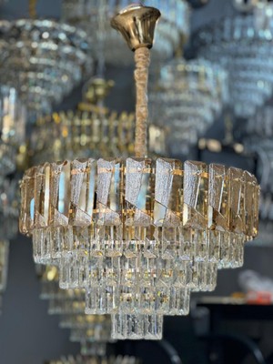 LED Yeni Model 50 cm Kristal Lüx Salon Avize Gold Renk Ithal Kasa