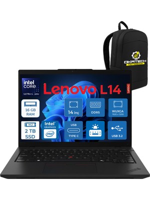 Lenovo Thinkpad L14 G5 Ultra 5-125U 16GB  2 Tb SSD 14" Win 11 Pro Dizüstü Bilgisayar + Okatech Çanta