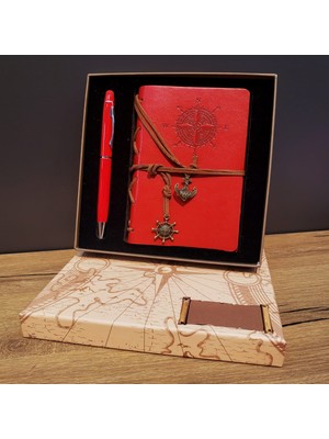 Ayder Timya Pusula Tasarım Deri Defter Ve Dokunmatik Kalem Kırmızı TG/Tmya1395 218283