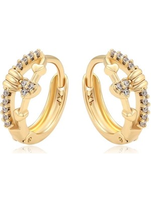 SERENES Zirkon Taşlı Kalp Motifli 14 Ayar Altın Kaplama Halka Kadın Küpe