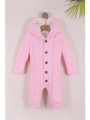 Kidello Pembe Erkek / Kız Bebek Kışlık Uyku Tulumu Welsoft Astarlı Triko Tulum 6-9AY 9-12AY 12-18AY