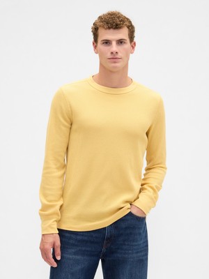 Gap Erkek Sarı Waffle-Knit Bisiklet Yaka T-Shirt