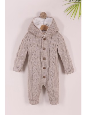 Kidello Kahve Erkek / Kız Bebek Kışlık Uyku Tulumu Welsoft Astarlı Triko Tulum 6-9AY 9-12AY 12-18AY