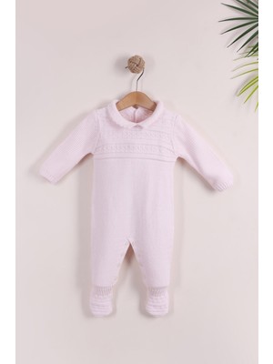 Kidello Pembe Kız Erkek Triko Tulum Yakalı | 0-3, 3-6, 6-9 Ay Bebek Tulum