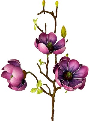 Nettenevime Yapay Çiçek Eva Mürdüm Manolya 3 Çiçekli Uzun Dal 70CM Gerçeksi Doku