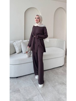 Molly Nelly Kadın Salaş Eteği Düğmeli Bluz Pantolon Takım