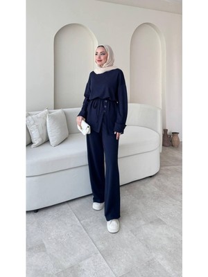 Molly Nelly Kadın Salaş Eteği Düğmeli Bluz Pantolon Takım
