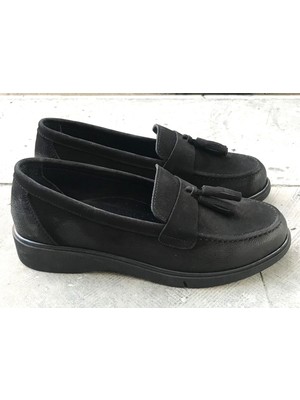 Venüs 25073001K Kadın Hakiki Nubuk Deri Kalın Taban Püsküllü Loafer Ayakkabı