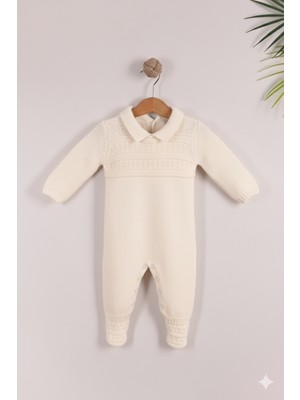 Kidello Bej Kız Erkek Triko Tulum Yakalı | 0-3, 3-6, 6-9 Ay Bebek Tulum