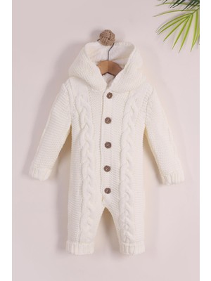 Kidello Ekru Erkek / Kız Bebek Kışlık Uyku Tulumu Welsoft Astarlı Triko Tulum 6-9AY 9-12AY 12-18AY