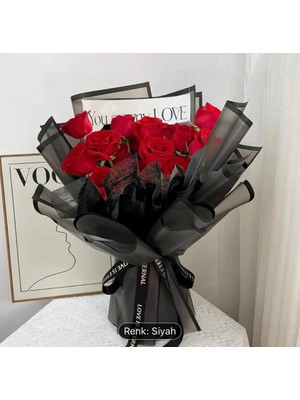 Weloveis Siyah Kenarlı Çerçeve Siyah Zeminli Çiçek Buket Kağıdı Lüks Mat Opp 55X55CM-20SAYFA