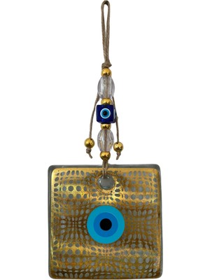 Nevce Store Kare Cam Nazar Boncuğu Duvar Süsü Nazarlık – Büyük Boy - Altın Detaylı - En Güzel Hediye