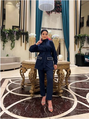 Comstar Kadın Jakarlı Bel Kuşaklı Cep Taşlı Alt Üst Takım