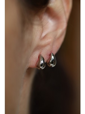 Yenigün Kuyumculuk 14 Ayar Altın 1 cm Göz Yaşı Damla Küpe Beyaz Altın